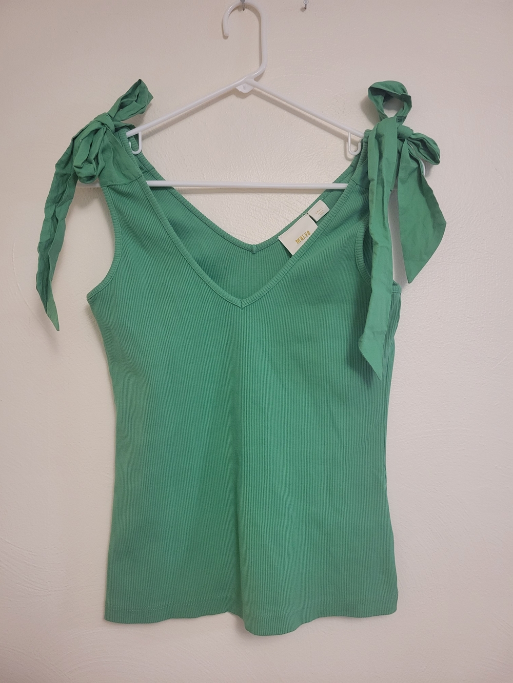 Maeve Anthropologie Green Tie-Shoulder Ribbed V-Neck Tank Size Small